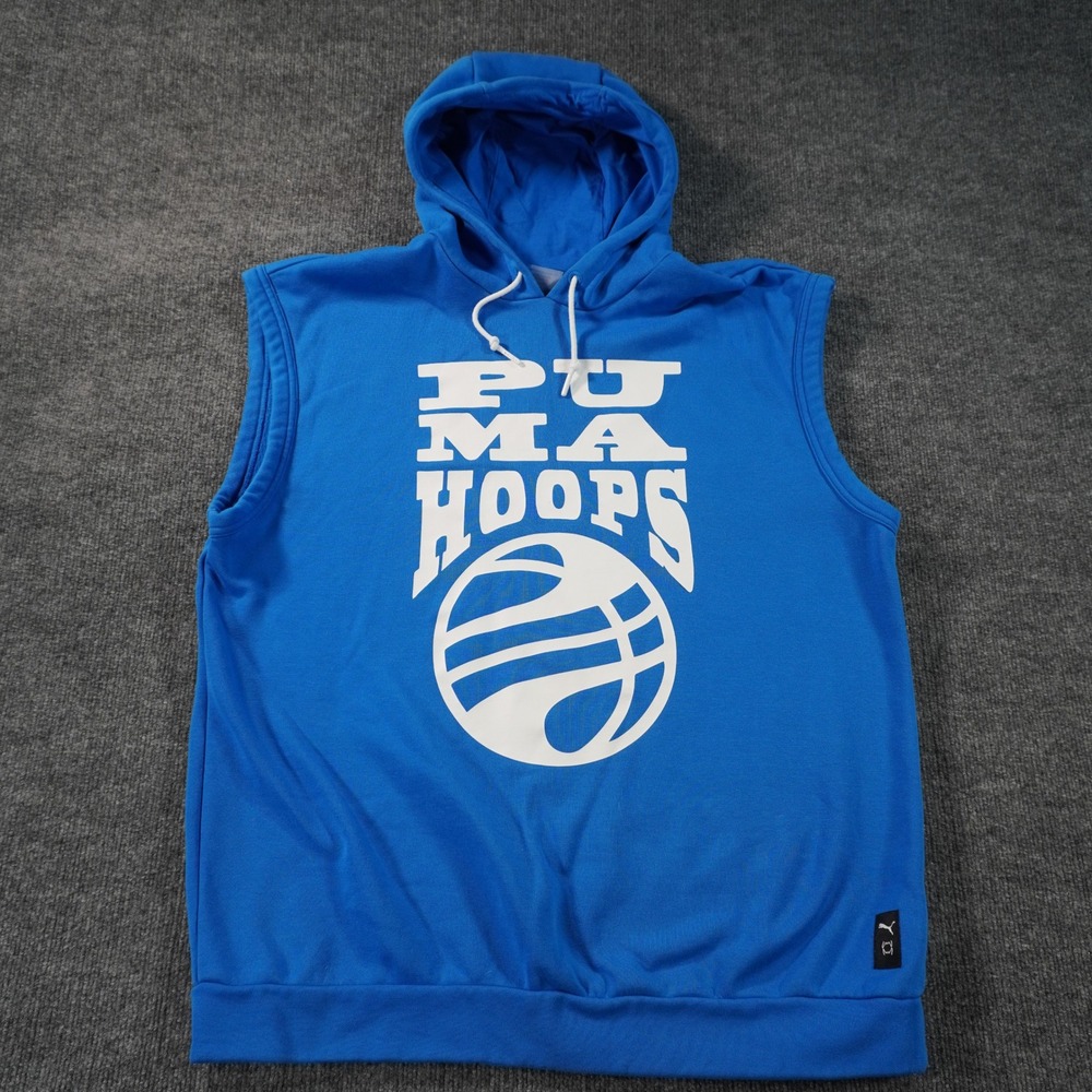 Puma Hoops Sleeveless Hoodie Mens XLT Blue Graphic Pullover Basketball Gym